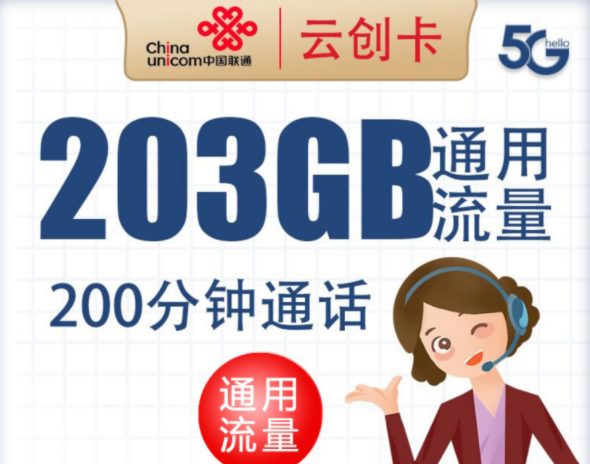 聯通云創流量卡 203G全國通用流量用起來不手軟通話200分鐘超值好卡