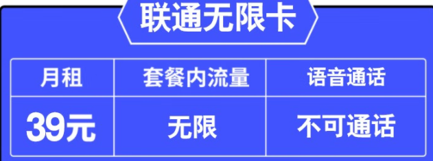 新店沖量 聯通無限卡 39元月租+無限全國通用流量+可隨時銷戶 長期套餐