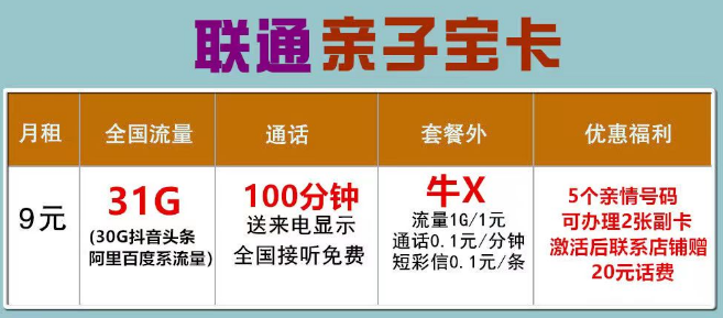 適合老人學(xué)生手表上使用的聯(lián)通流量卡套餐 親子寶卡僅9元可添加5個親情號