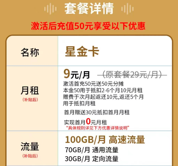 電信流量卡優惠力度大不大？|電信星金卡月租9元包含100G全國流量+首月免租