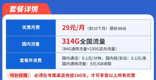 電信星卡優享版升級套餐|29元包含314G全國流量|超百款APP隨意用