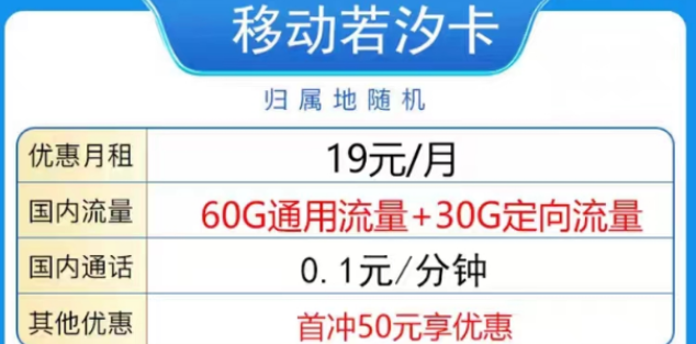 2023年好用又劃算的19元移動流量卡|移動若汐卡19元90G、飛豬卡19元80G|首免