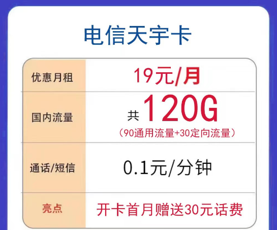 電信19元天宇卡、衛州卡超多流量+語音通話|電信漢州卡29元免費體驗全國通用