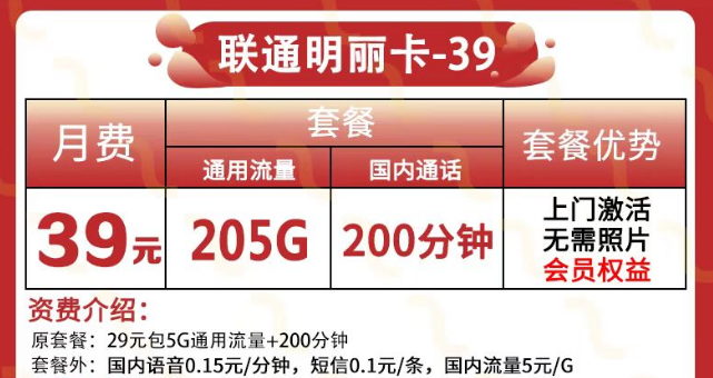 可以領視頻會員的聯通流量卡又來啦！205G純通用+200分鐘語音+會員|聯通明麗卡