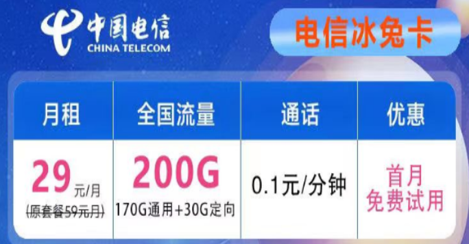 想要優惠的流量卡不知道去哪兒？電信29元200G冰兔卡、電信39元200G+600分鐘語音創新卡