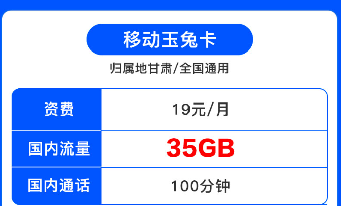 歸屬地為甘肅的移動流量卡|移動19元套餐|移動月兔卡、移動月兔卡