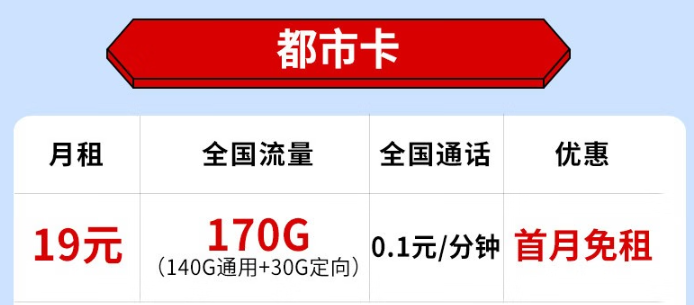 首月免費(fèi)用的流量卡|電信都市卡：19元170G流量